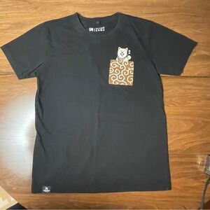 Kids M Black Tee with Brown Patterned Pocket with Shiba Inu Dog
